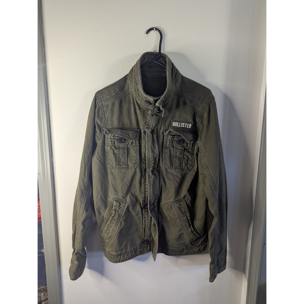 Hollister Military Utility Field Jacket Y2K VINTAGE Olive Green Full Zip Snap